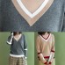 Pullover v neck gray knit tops plus size patchwork knitted clothes