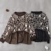 Comfy brown Sweater Blouse patchwork casual Geometry knit tops