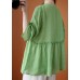 French Green V Neck Ruffled asymmetrical design Fall Half Sleeve Shirt