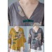 Style Grey V Neck Print Blouses Half Sleeve