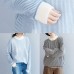 Pullover winter blue white striped knit sweat tops casual high neck crane tops