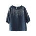 Handmade Navy lantern Sleeve Ruffled Summer Cotton Linen Shirt Tops