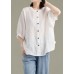 Art Red O-Neck Button Linen Loose Shirt Top Lantern Sleeve