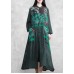 Modern Stand Collar Spring Tunics Sewing Green Print A Line Dress