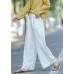 Women's literature white loose straight elastic waist lace up wide leg pants