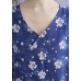 French Blue V Neck Print asymmetrical design Fall Half Sleeve Shirt Top