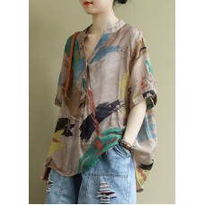 Bohemian V Neck Print Button Shirt Tops Half Sleeve