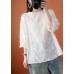 Plus Size White Jacquard Half Sleeve Cotton Blouse Top Summer