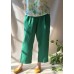 Unique Green Pants Summer Pockets Elastic Waist Sewing Pant